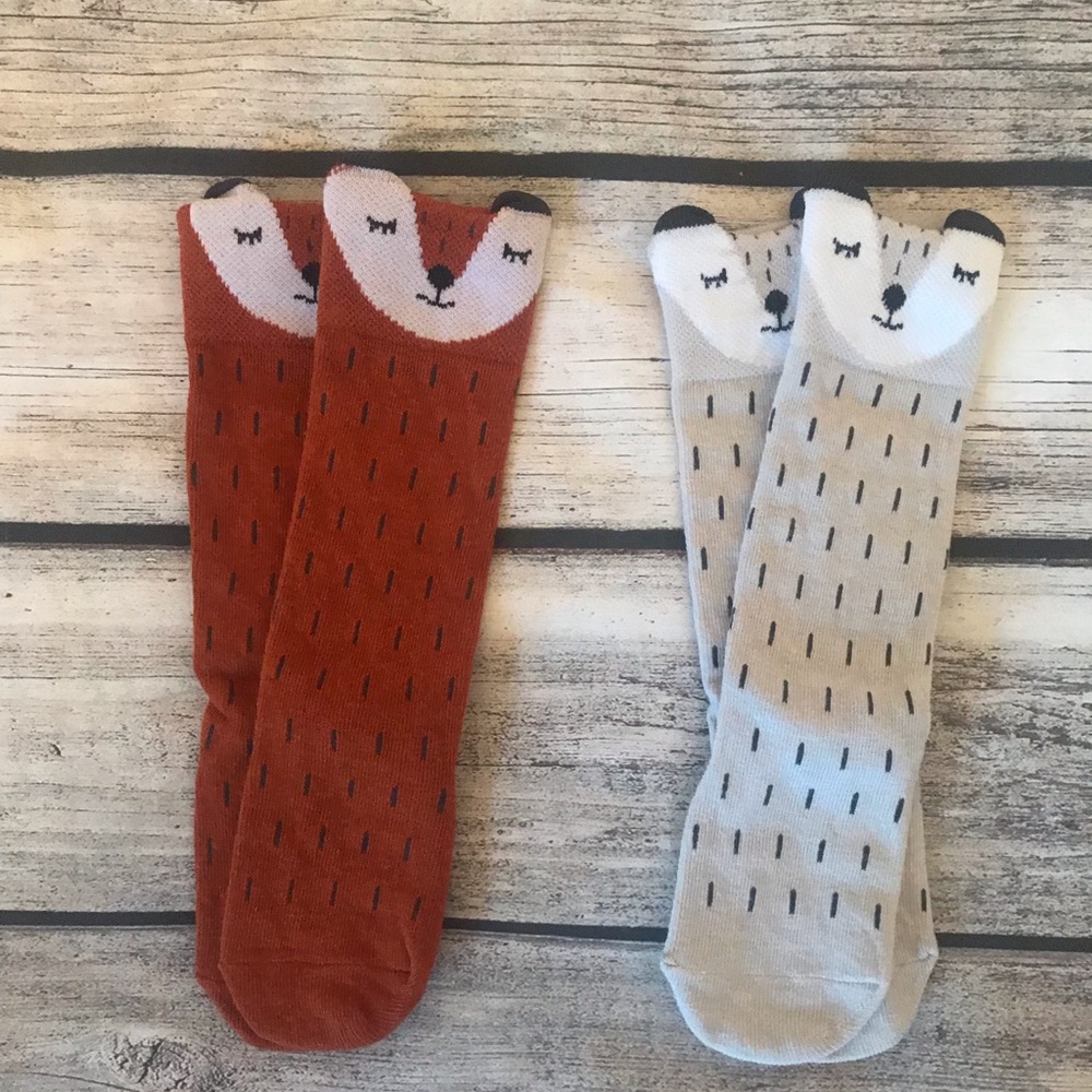 Brand New Set of 2 Pairs Fox Knee High Socks 0-12M - Picture 2 of 6